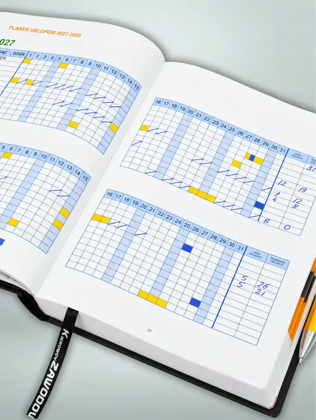 Close-up of HGV Drivers Diary page showing the holiday and annual planner grid section