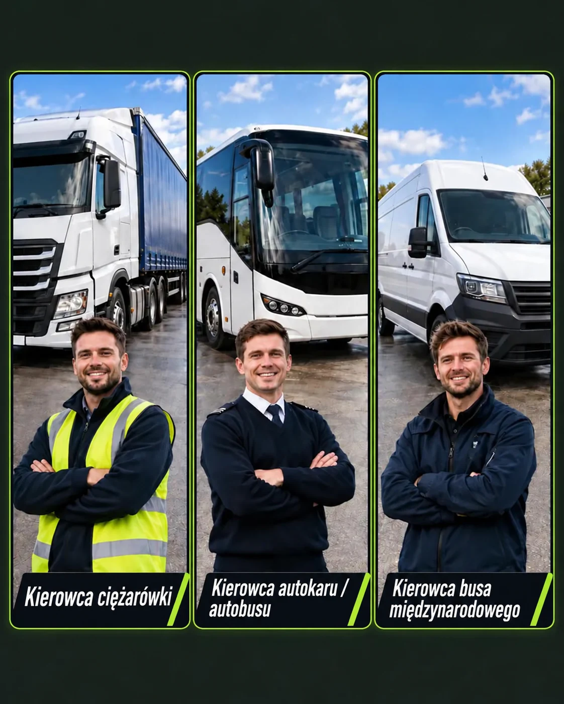 Kierowcy zawodowi – kierowca ciężarówki, autokaru i busa międzynarodowego